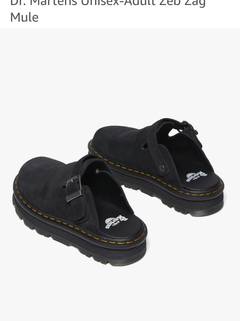 Dr. Martens Black Suede Mule with Yellow Welt Stitching - Picture 3 of 9